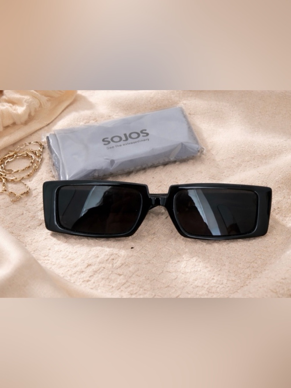SOJOS Black Rectangular Women's Sunglasses